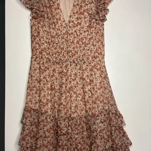 REBECCA TAYLOR Pink Floral Mini Boho Dress Size 4 - Picture 4 of 10